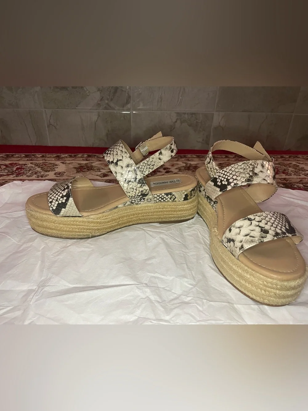 Women’s Snake-Print Espadrille Platform Sandals - Beige